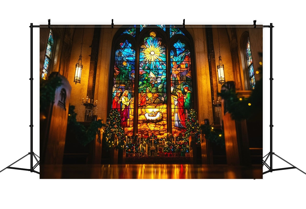 Easter Photo Backdrop Nativity Scene Stained Glass Backdrop TWW3-3