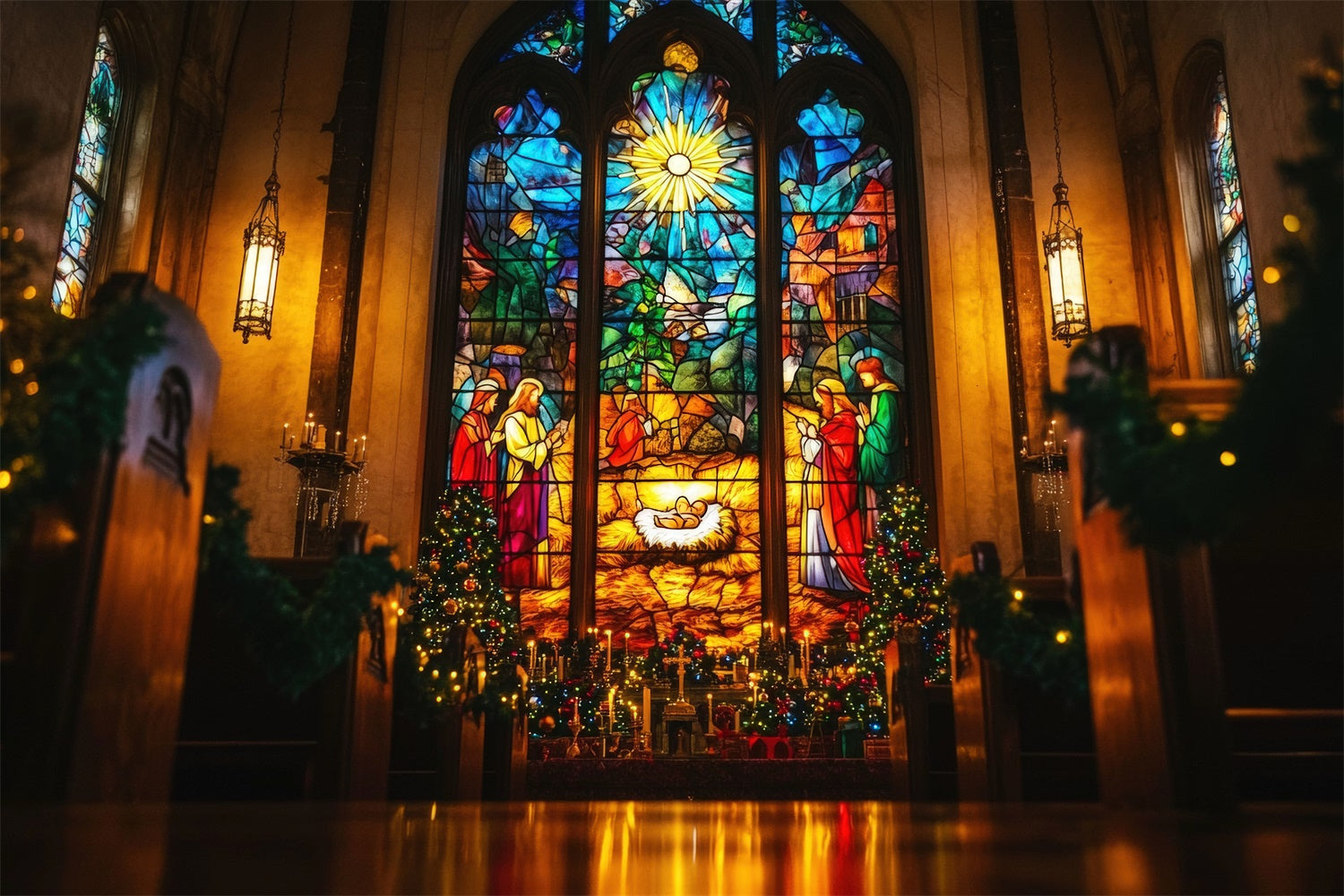 Easter Photo Backdrop Nativity Scene Stained Glass Backdrop TWW3-3