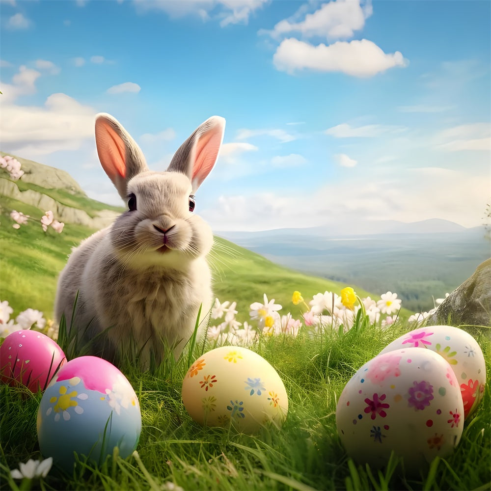 Easter Egg Backdrop Happy Bunny Spring Hillside Backdrop TWW3-33