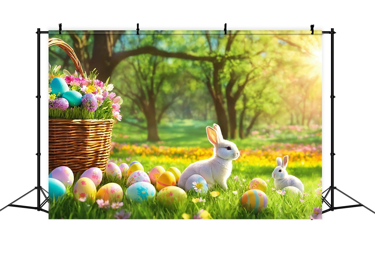 Easter Picture Backdrops Sunlit Forest Bunny Egg Backdrop TWW3-36