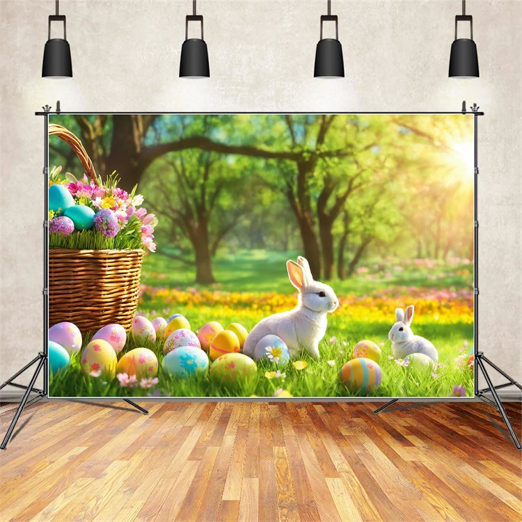 Easter Picture Backdrops Sunlit Forest Bunny Egg Backdrop TWW3-36