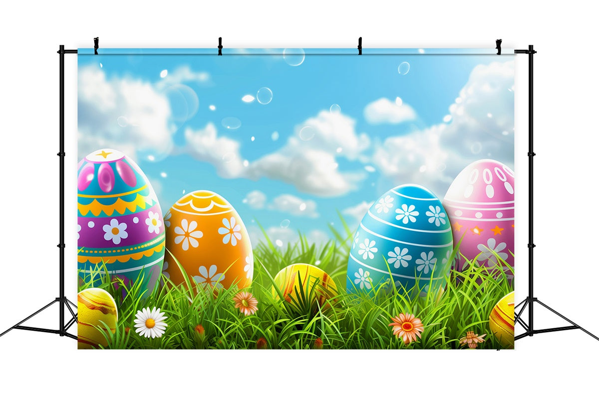 Easter Photo Backdrop Ideas Bright Sky Egg Meadow Backdrop TWW3-37