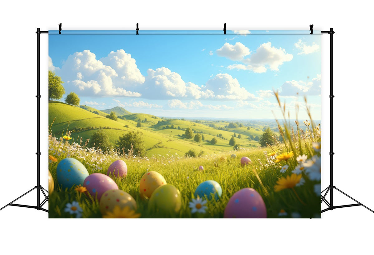 Easter Picture Backdrops Rolling Hills Egg Meadow Backdrop TWW3-45