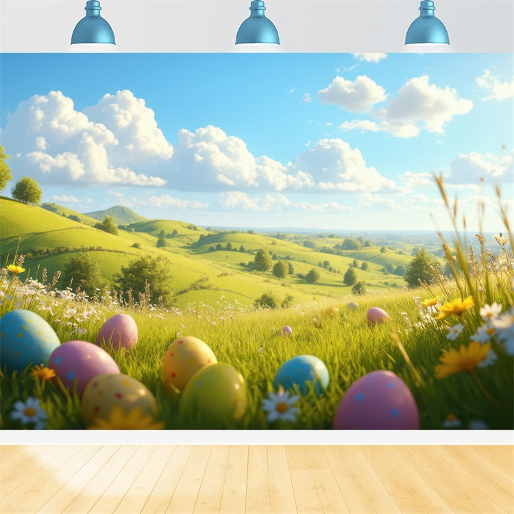 Easter Picture Backdrops Rolling Hills Egg Meadow Backdrop TWW3-45