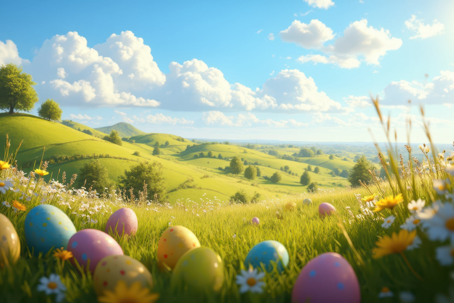 Easter Picture Backdrops Rolling Hills Egg Meadow Backdrop TWW3-45