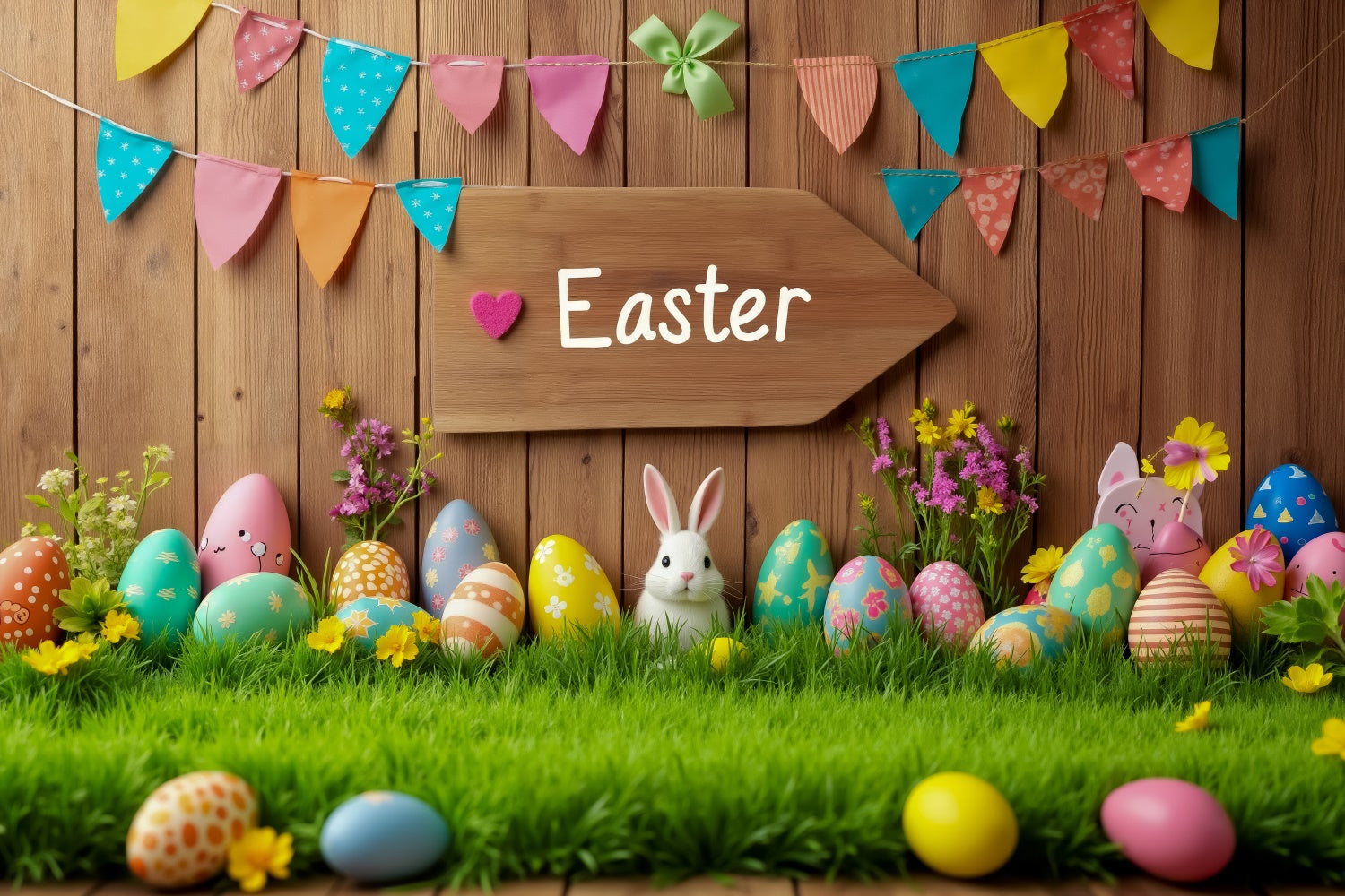 Easter Photo Backdrop Cute Bunny Egg Decoration Backdrop TWW3-48