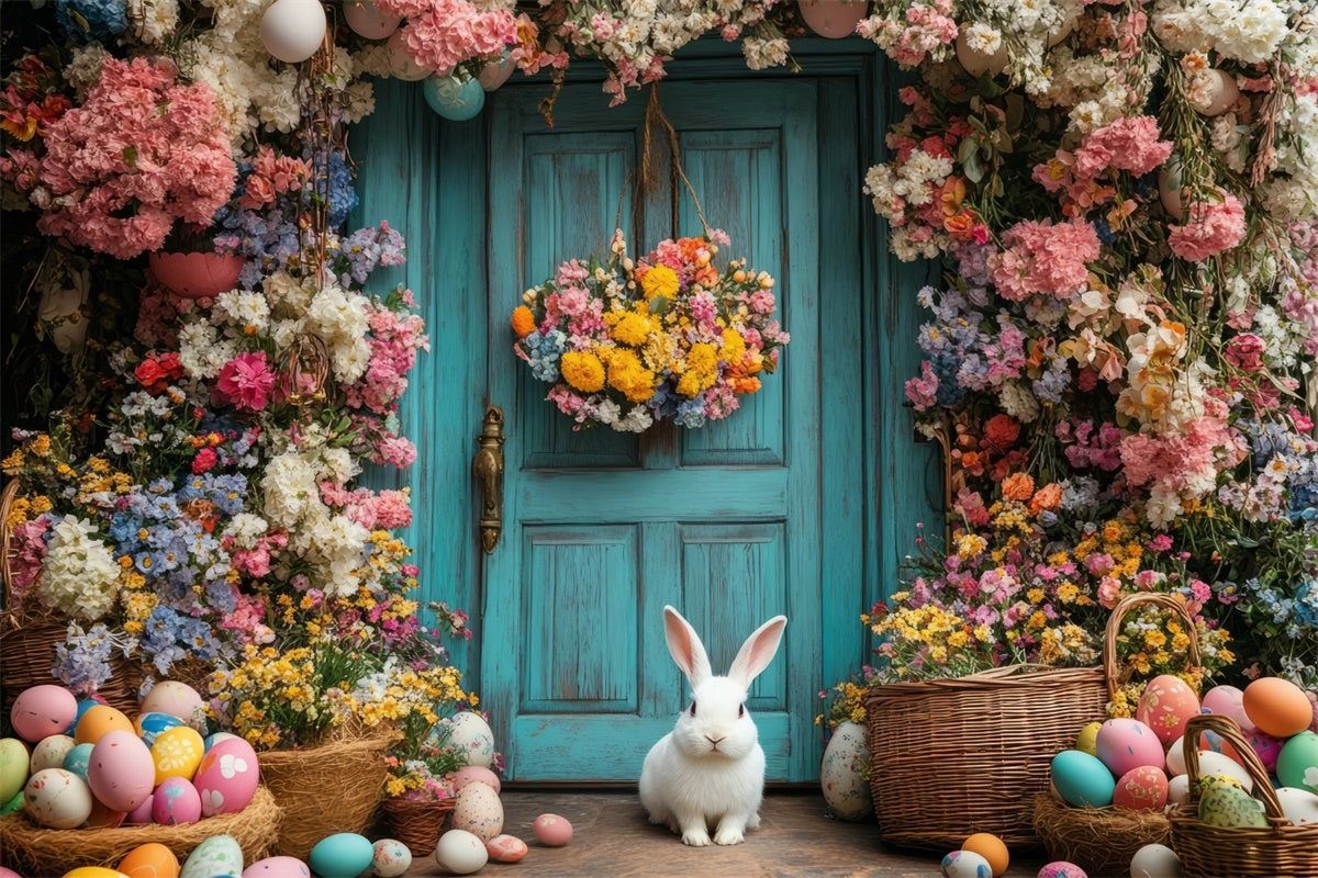 Easter Backdrop Colorful Egg Flower Entrance Backdrop TWW3-49