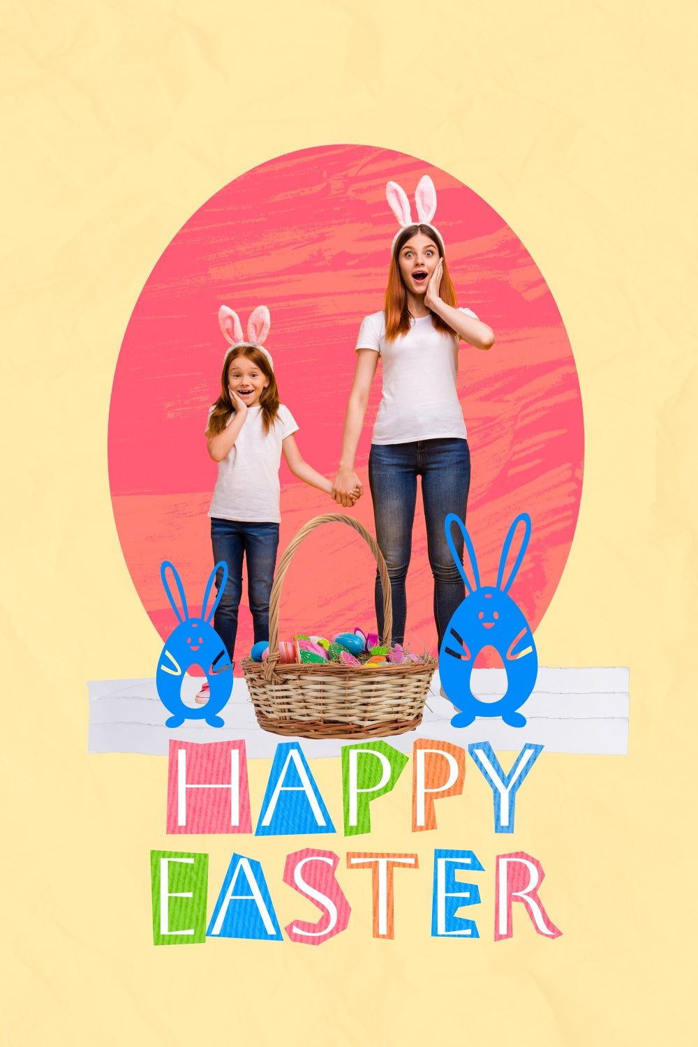 Easter Photo Backdrop Color Popped Bunny Personalised Backdrop TWW3-64