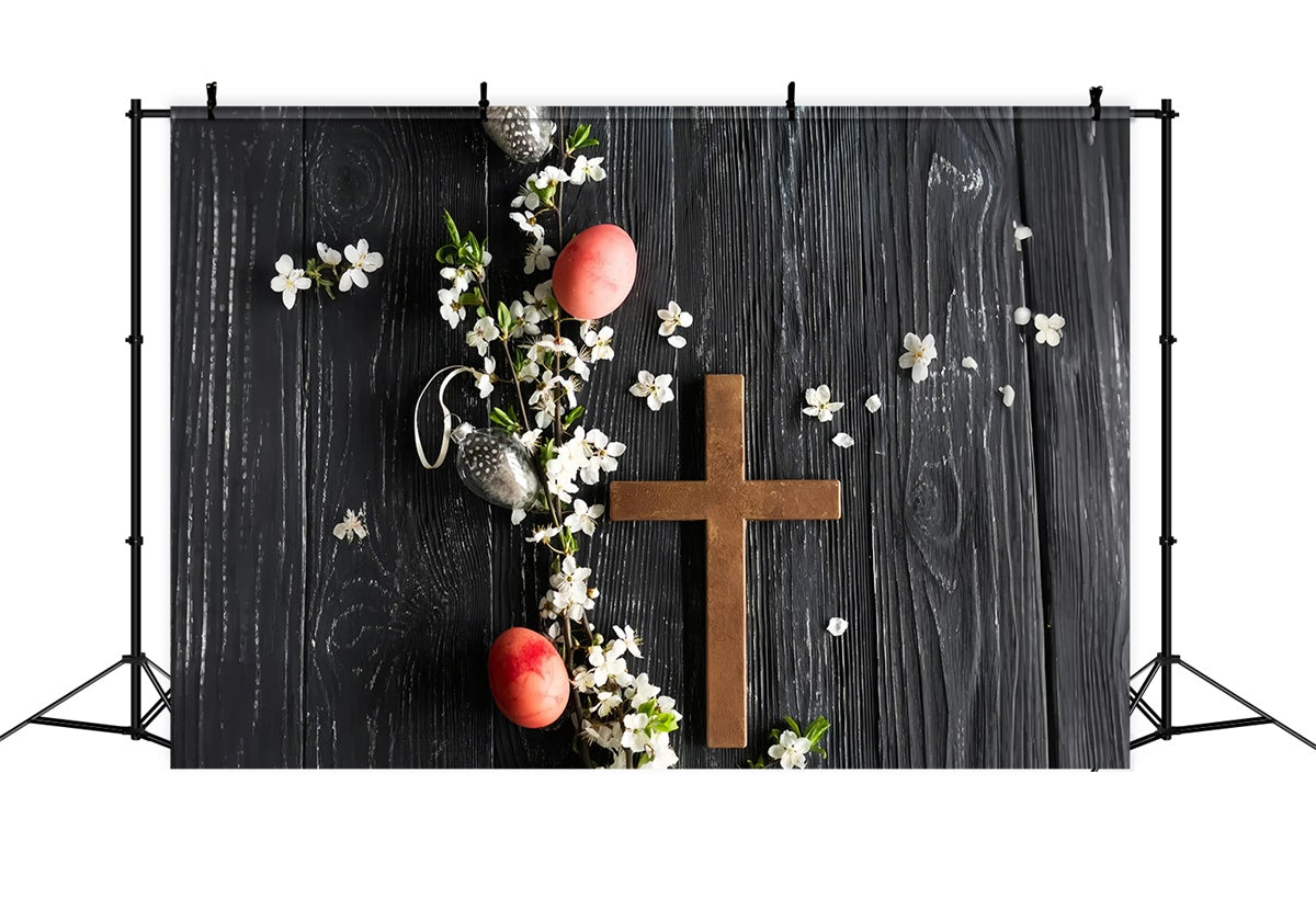 Easter Picture Ideas Rustic Floral Wooden Cross Backdrop TWW3-8