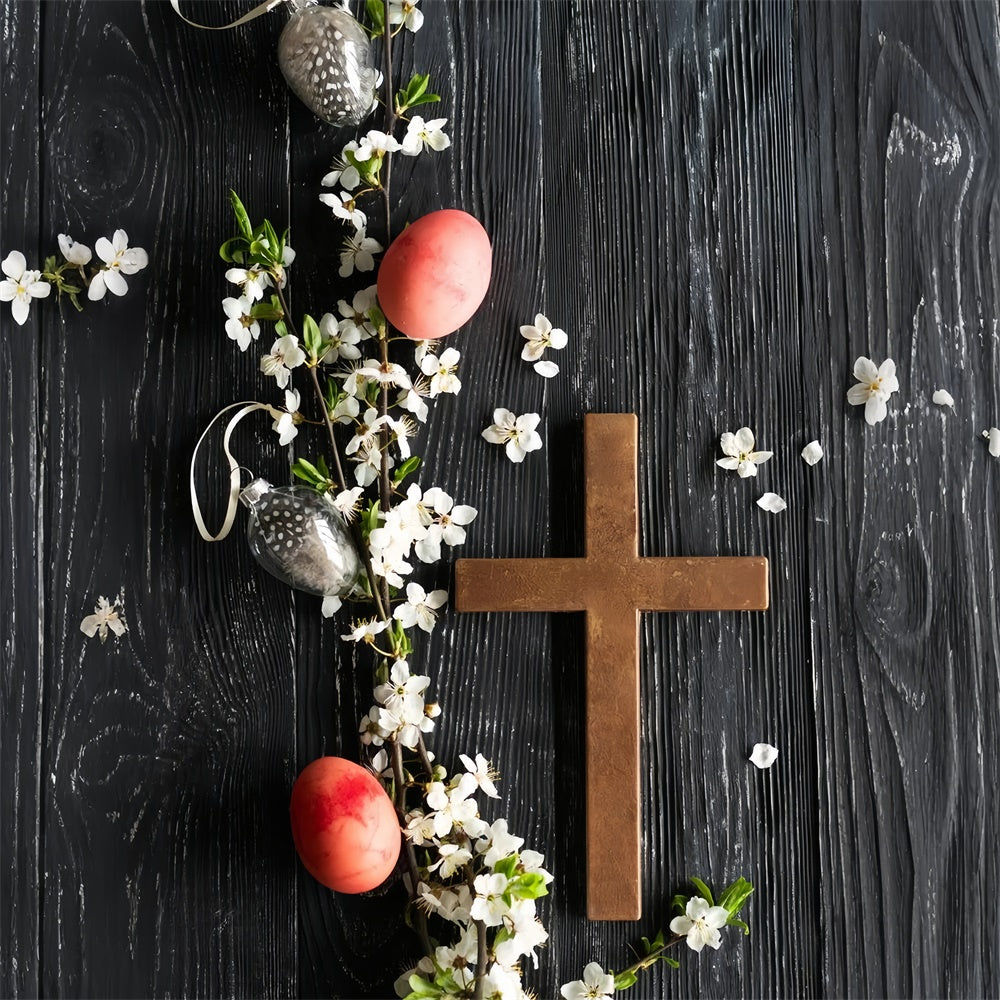 Easter Picture Ideas Rustic Floral Wooden Cross Backdrop TWW3-8