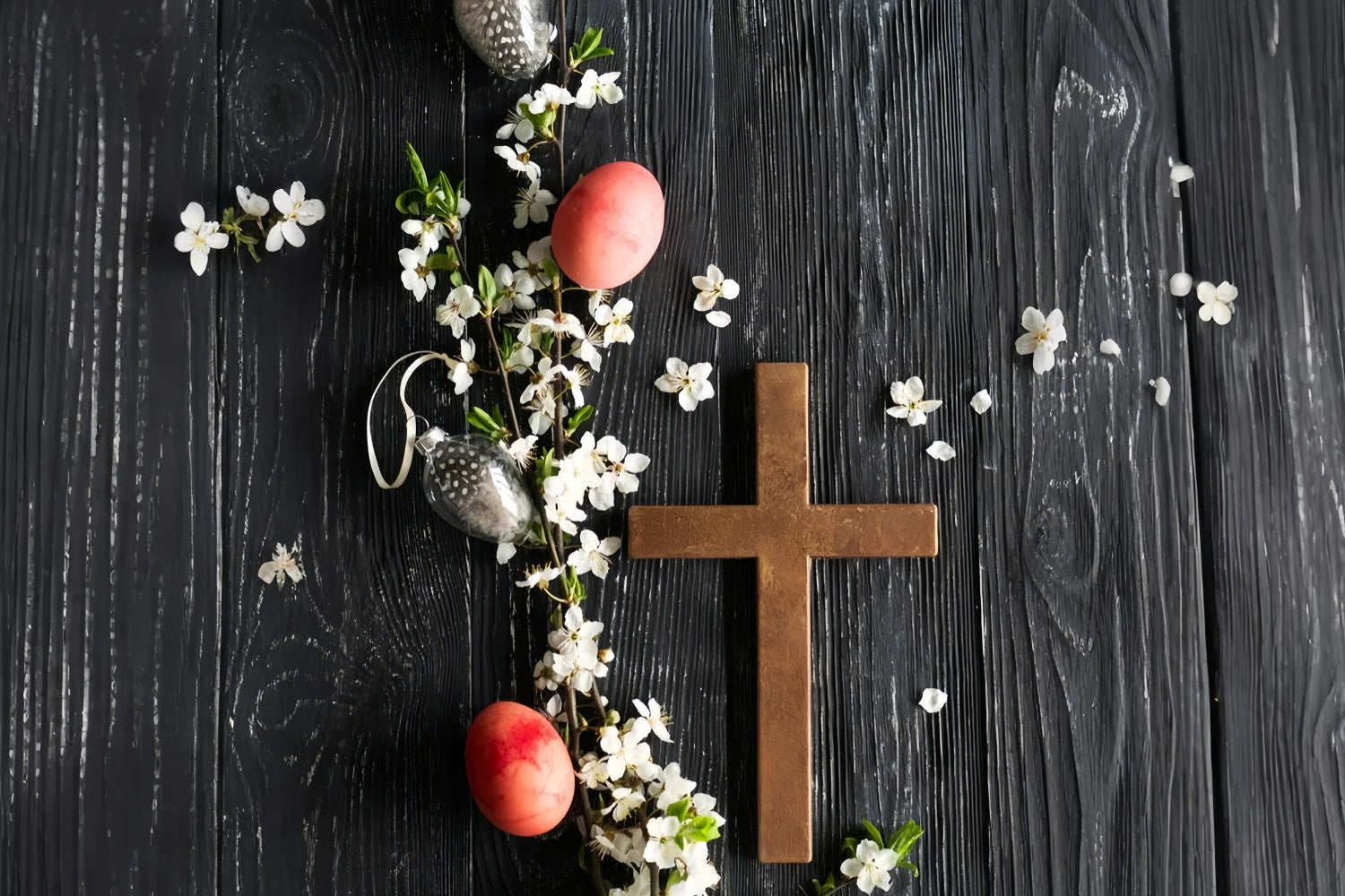 Easter Picture Ideas Rustic Floral Wooden Cross Backdrop TWW3-8