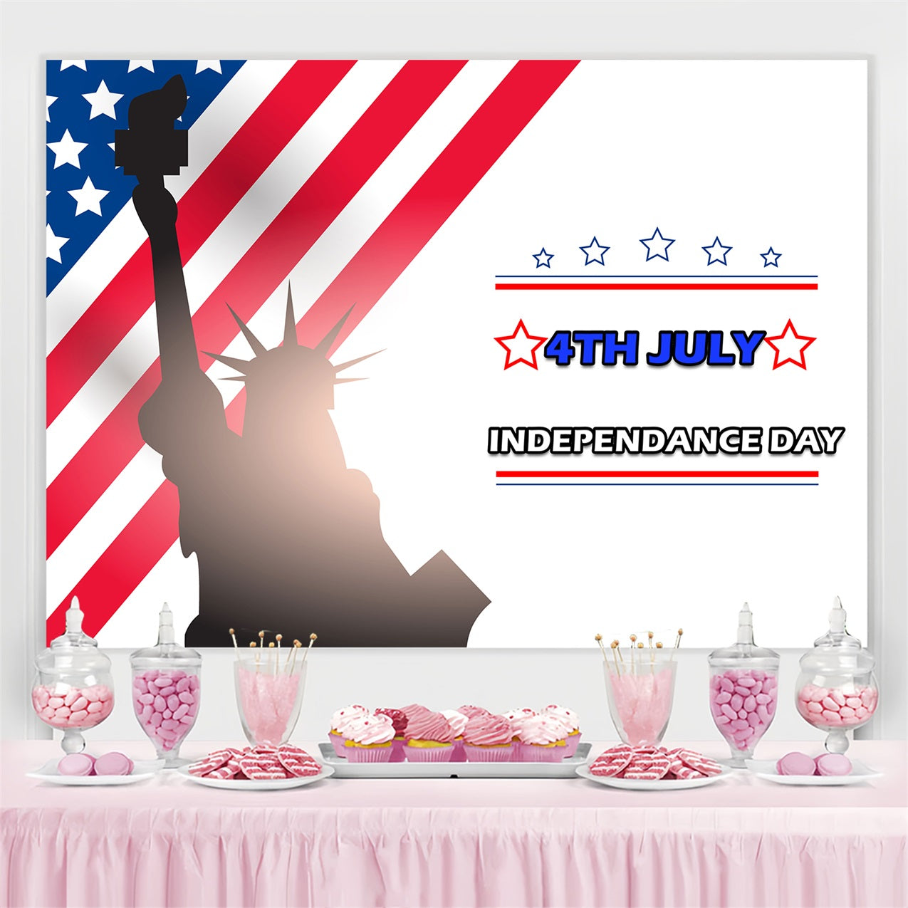 Independence Day Backdrop Statue of Liberty American Flag Backdrop TWW4-1