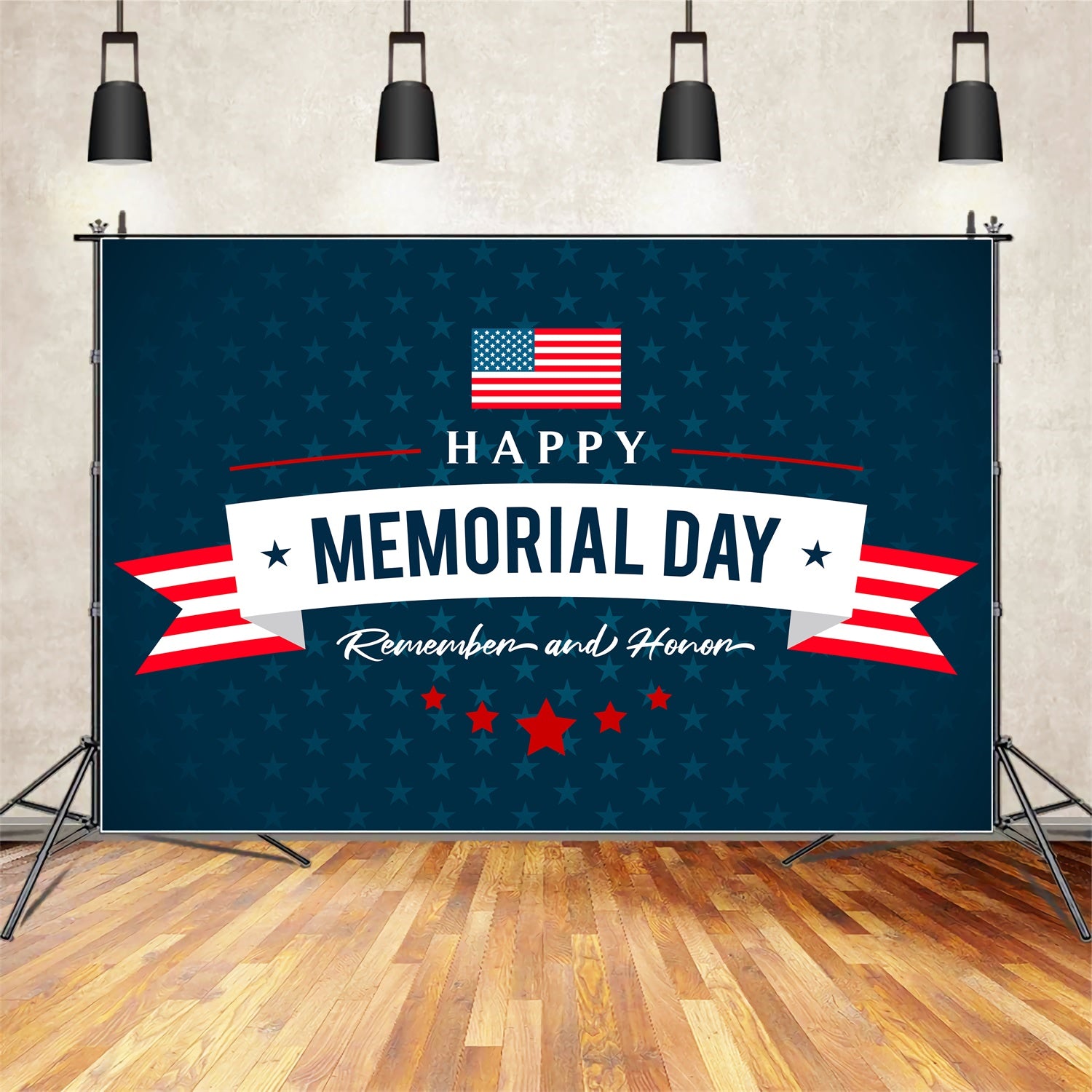 Memorial Backdrop Starry Blue Patriotic Banner Backdrop TWW4-22