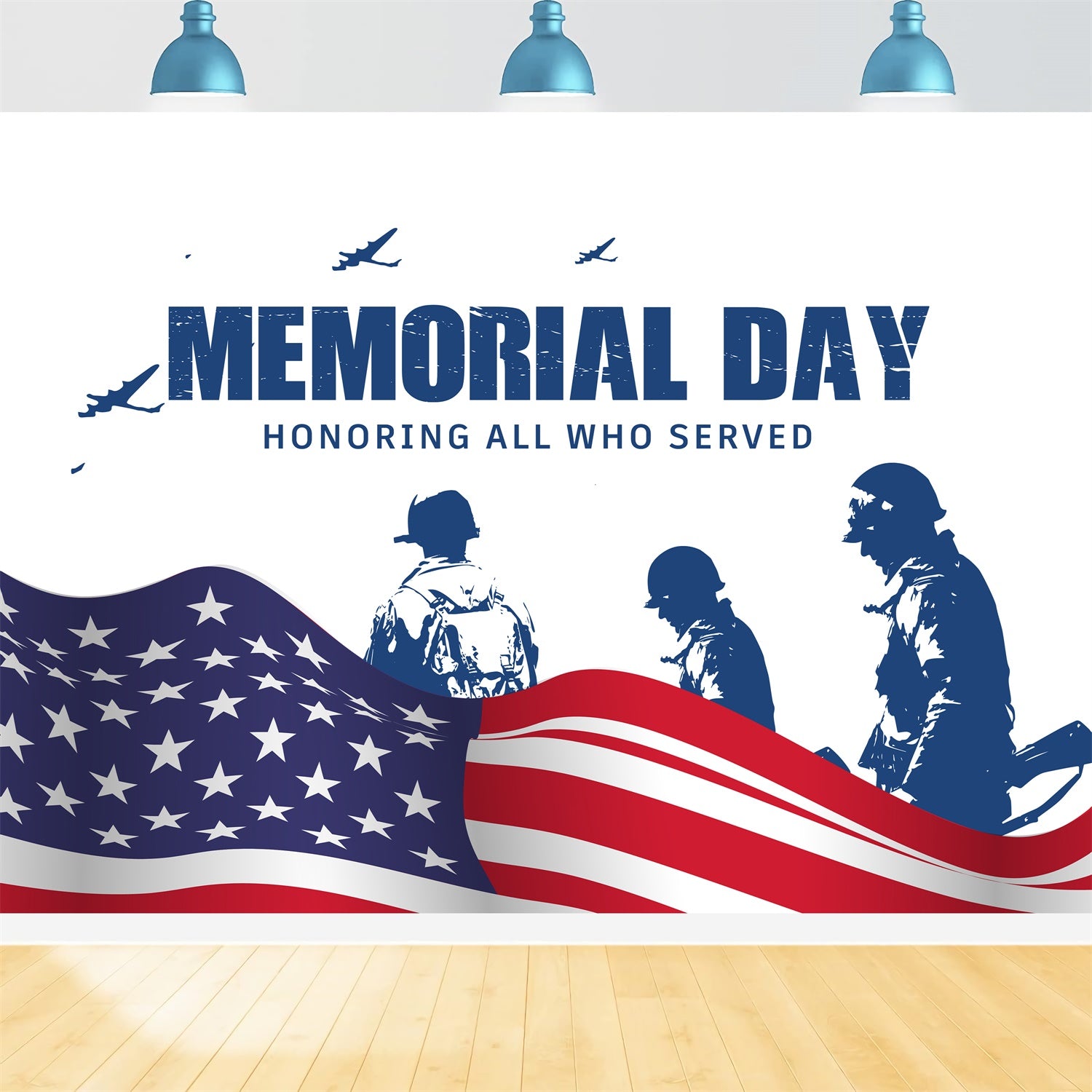 Memorial Day Backdrops Blue Silhouette Honor Backdrop TWW4-35