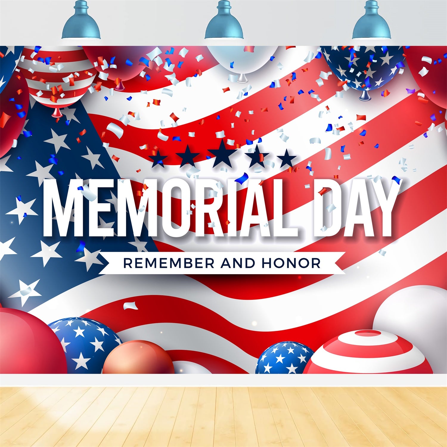 Memorial Day Backdrop Confetti Balloon Flags Backdrop TWW4-39