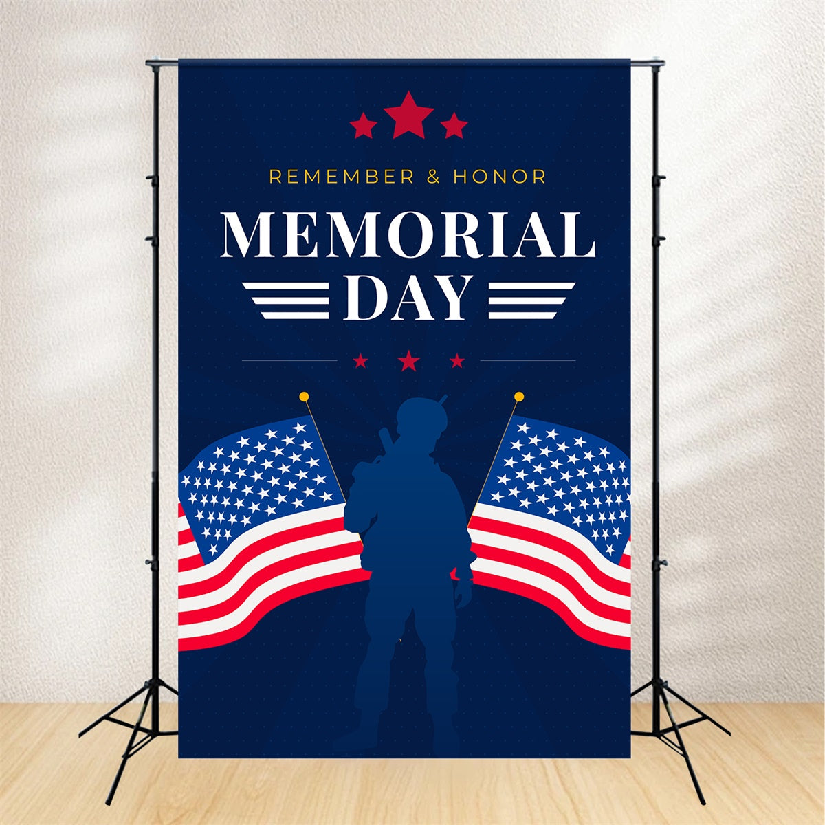 Memorial Day Backdrops Double Flag Patriotic Backdrop TWW4-42
