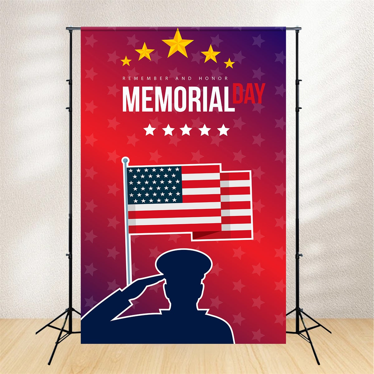Memorial Backdrops Soldier Salute Flag Tribute Backdrop TWW4-43