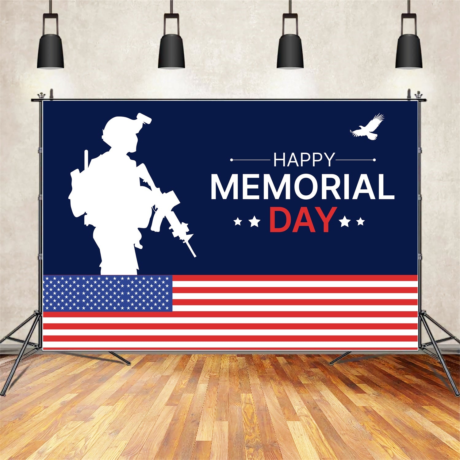 Memorial Backdrop Soldier Silhouette American Flag Backdrop TWW4-45