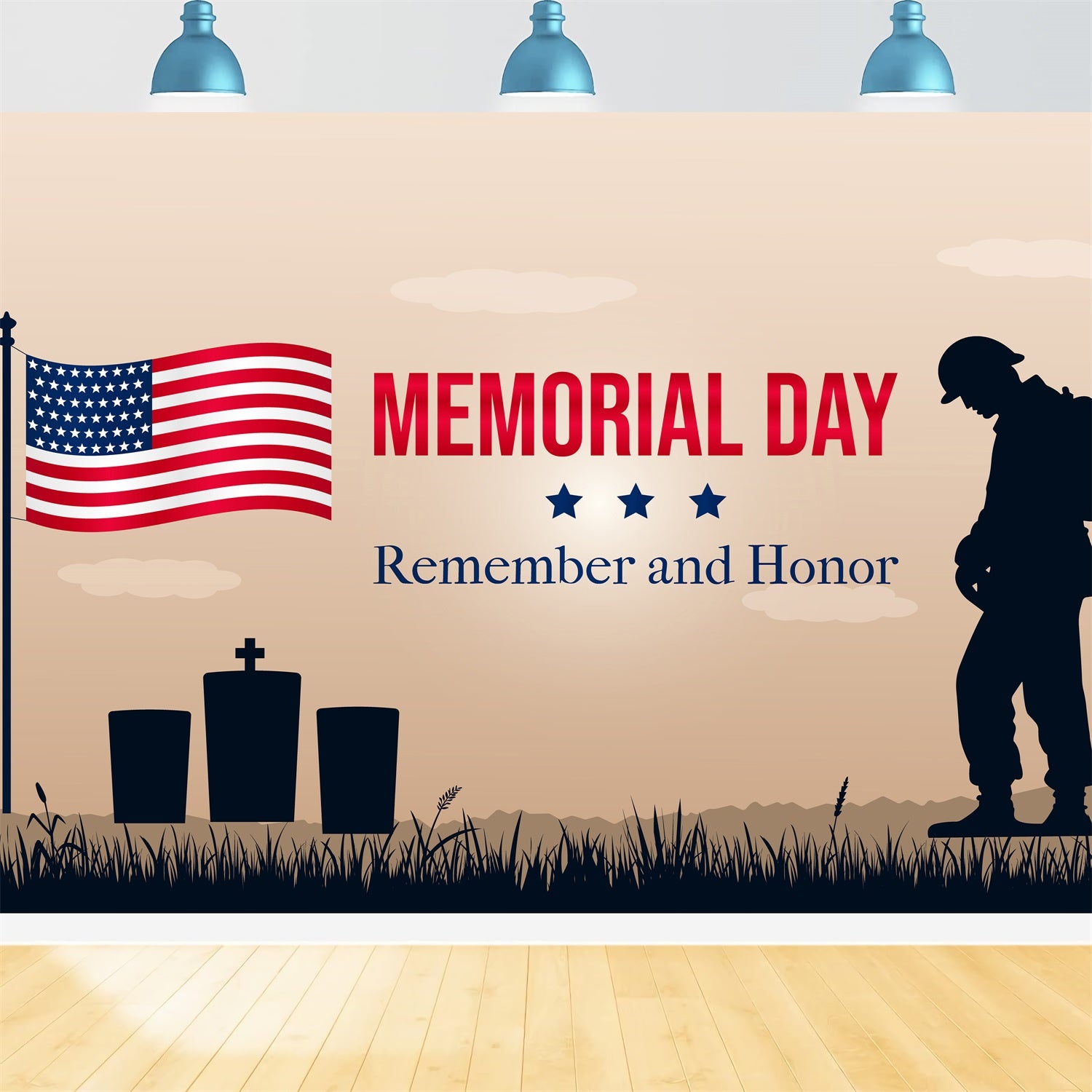 Memorial Backdrops Graveyard Flag Hero Memorial Backdrop TWW4-46