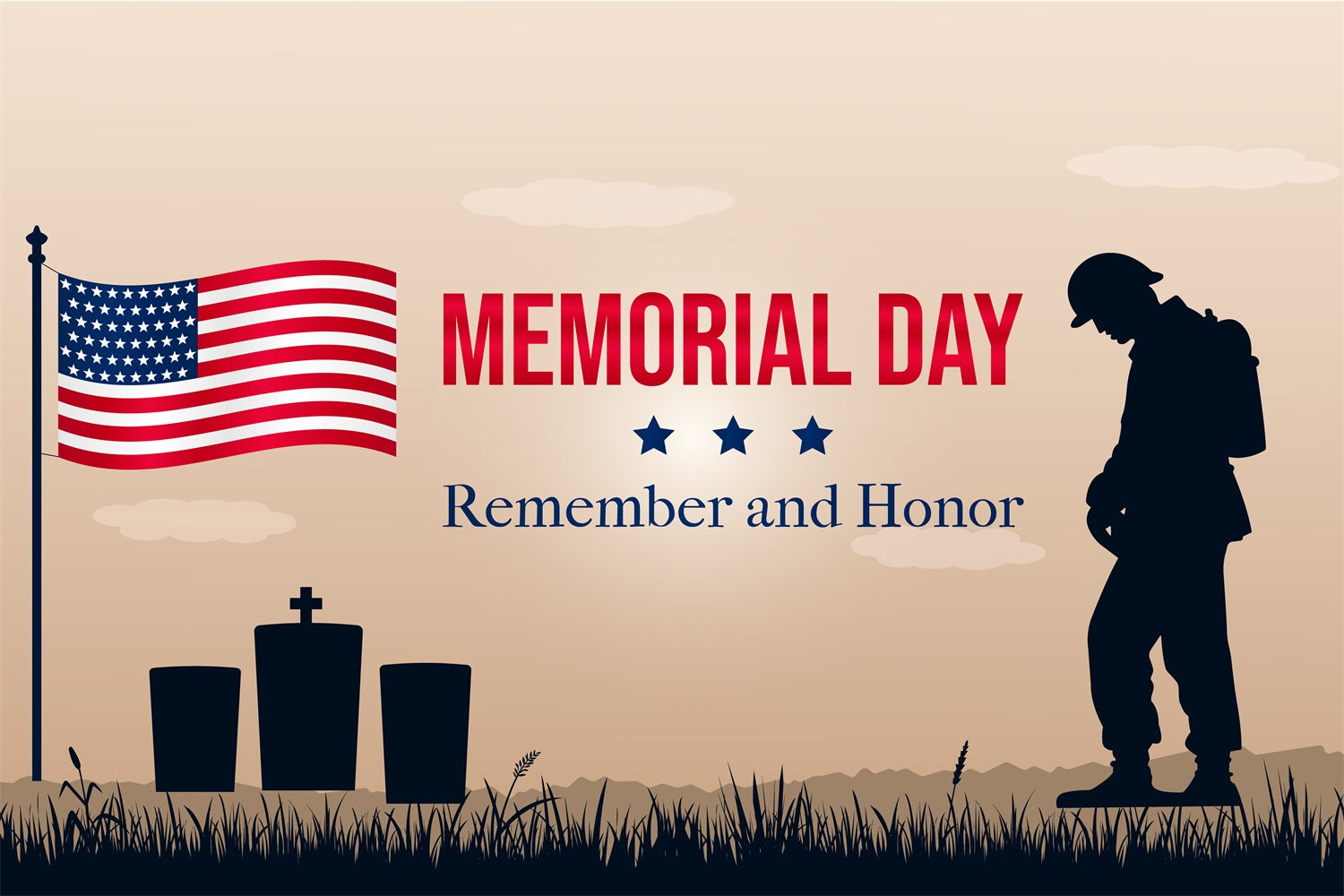 Memorial Backdrops Graveyard Flag Hero Memorial Backdrop TWW4-46