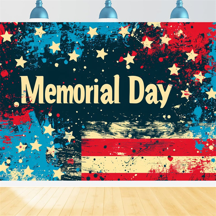 Memorial Day Backdrop Retro Paint Splatter Stars Backdrop TWW4-50