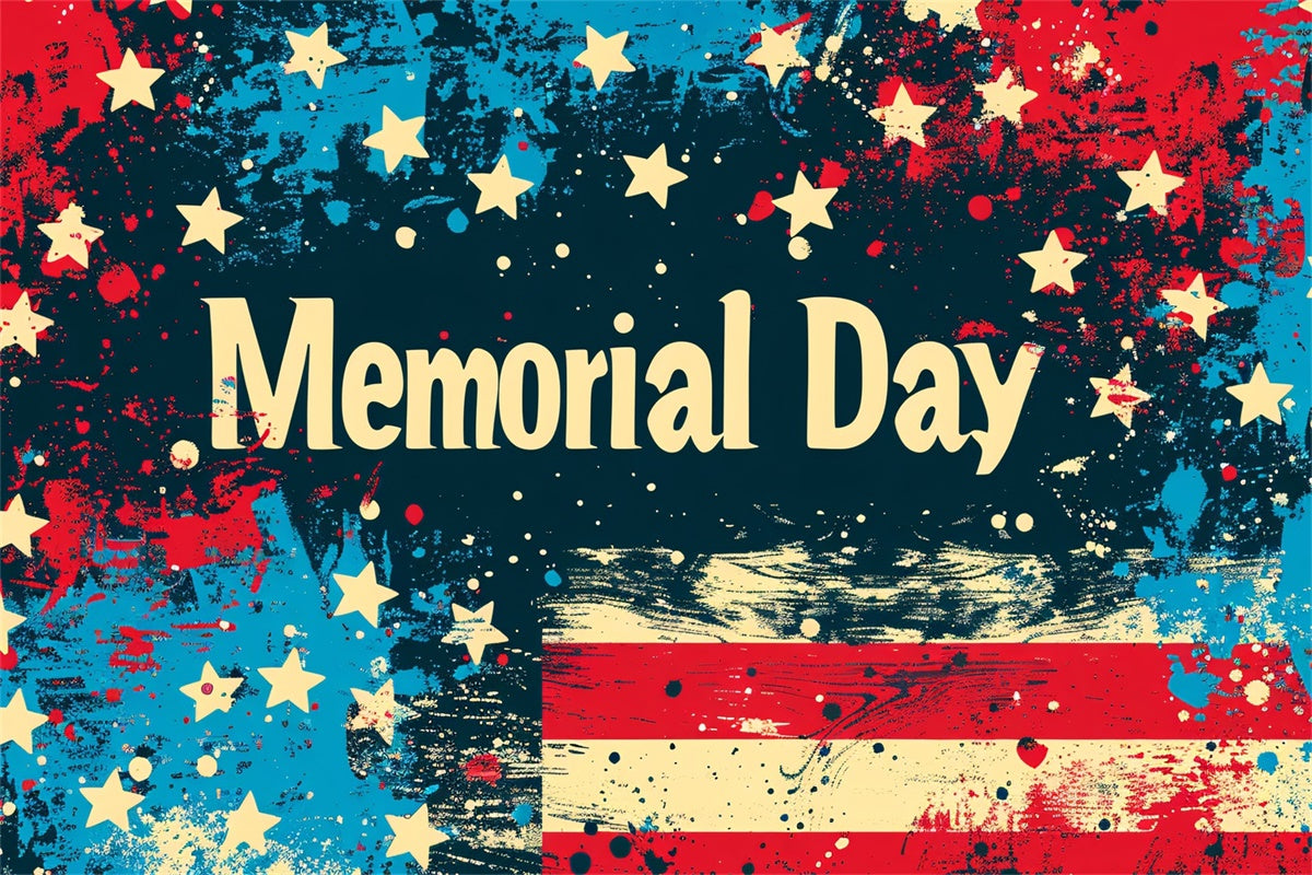 Memorial Day Backdrop Retro Paint Splatter Stars Backdrop TWW4-50