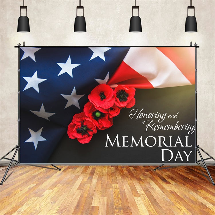 Memorial Day Backdrop Poppy Flowers Patriotic Backdrop TWW4-54