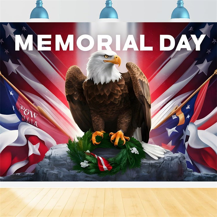 Memorial Day Backdrops Standing Eagle Wreath Backdrop TWW4-59