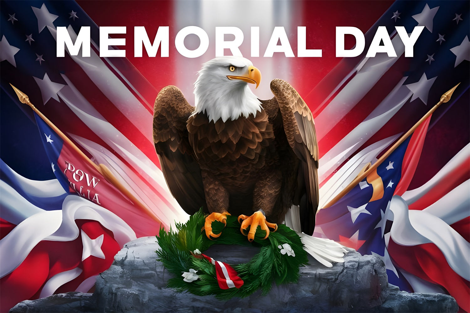 Memorial Day Backdrops Standing Eagle Wreath Backdrop TWW4-59
