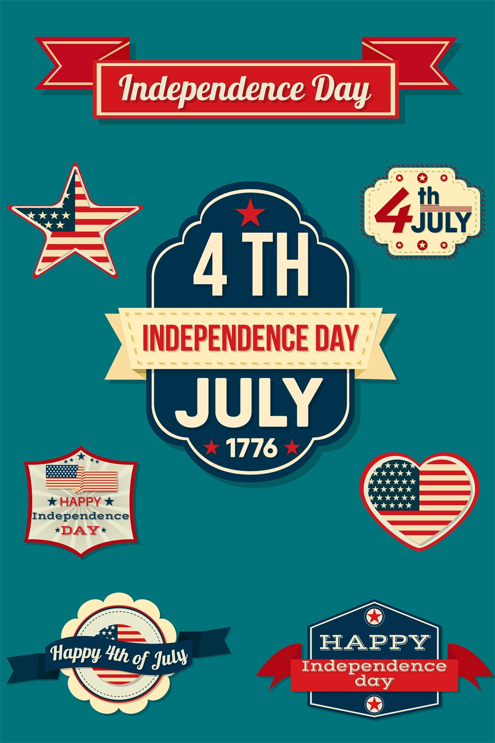 4th of July Backdrops USA Emblem Vintage Typography Backdrop TWW4-5
