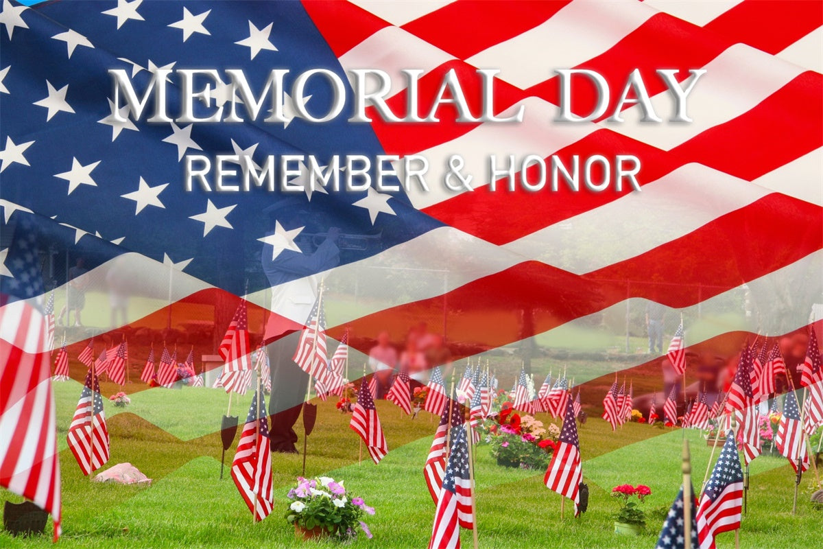 Memorial Day Backdrop Graveyard Tribute Flag Backdrop TWW4-61