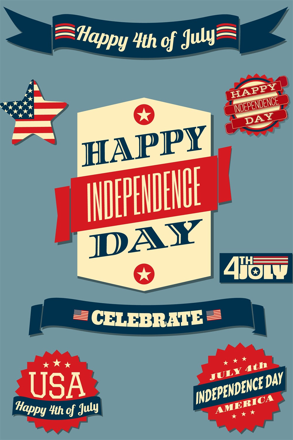 Independence Day Backdrop Stamp Style Emblem Backdrop TWW4-6