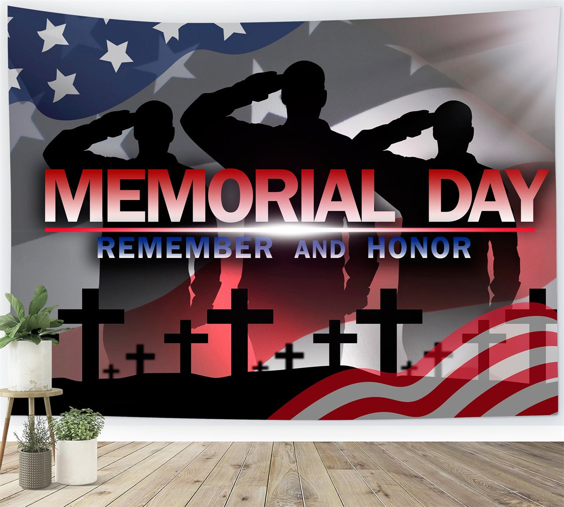 Memorial Backdrop Graveyard Crosses Military Honor Backdrop TWW4-70