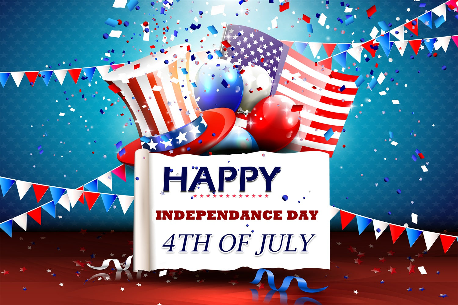 US Flag Backdrop Confetti Balloons Celebration Backdrop TWW4-7