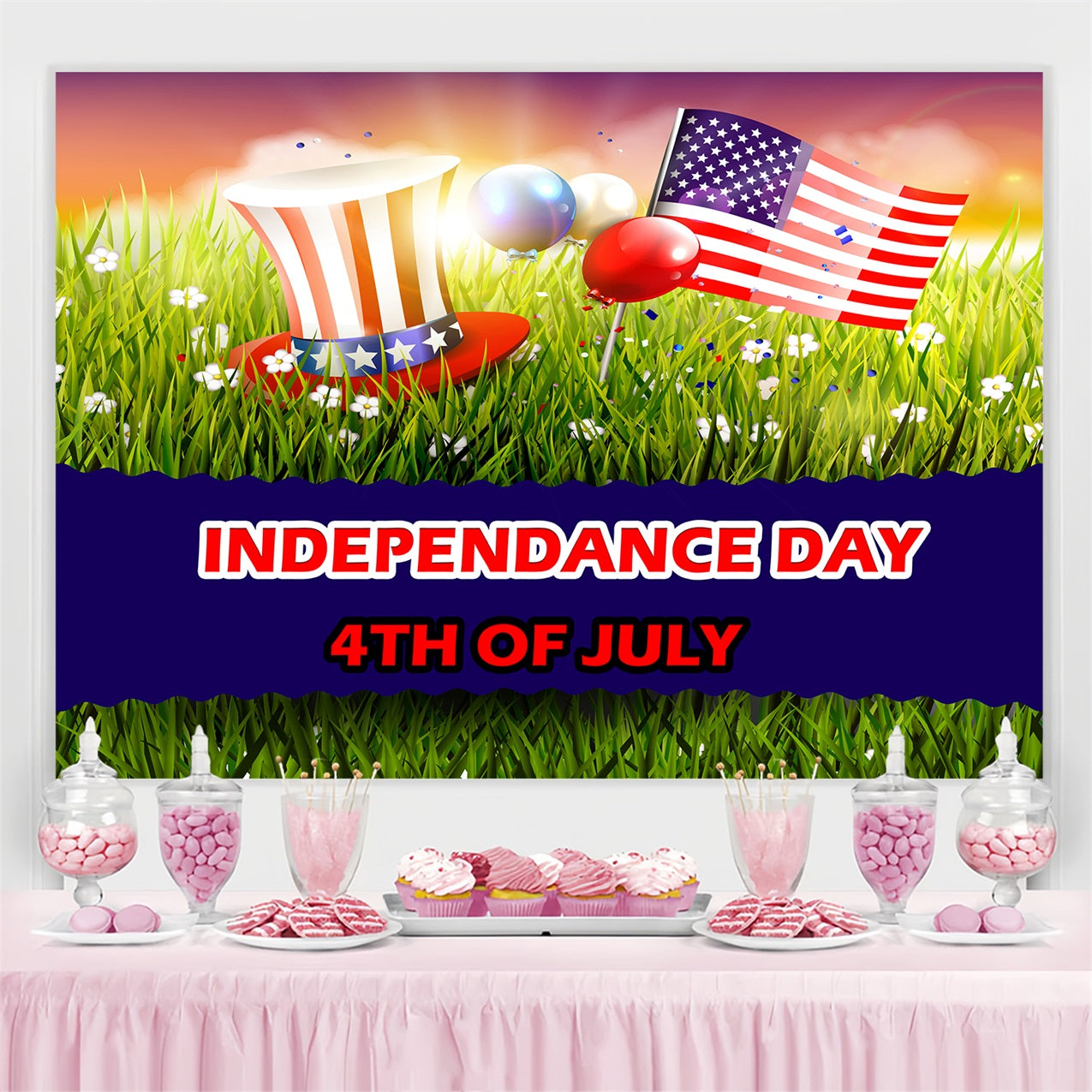 Independence Day Backdrops Grass Field American Flag Backdrop TWW4-8