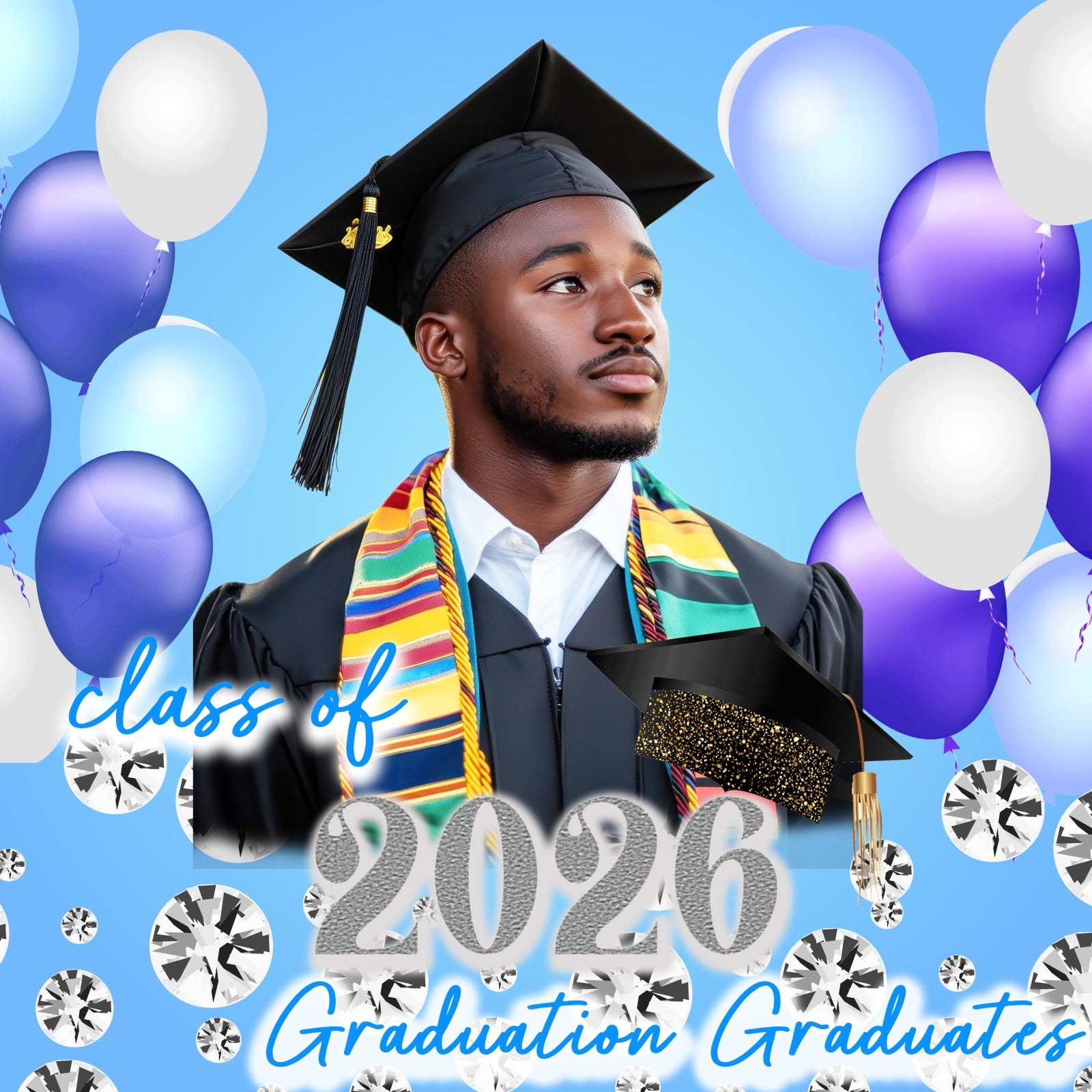 Customized Graduation Backdrop Diamond Sparkle Party Graduation Backdrop TWW5-30