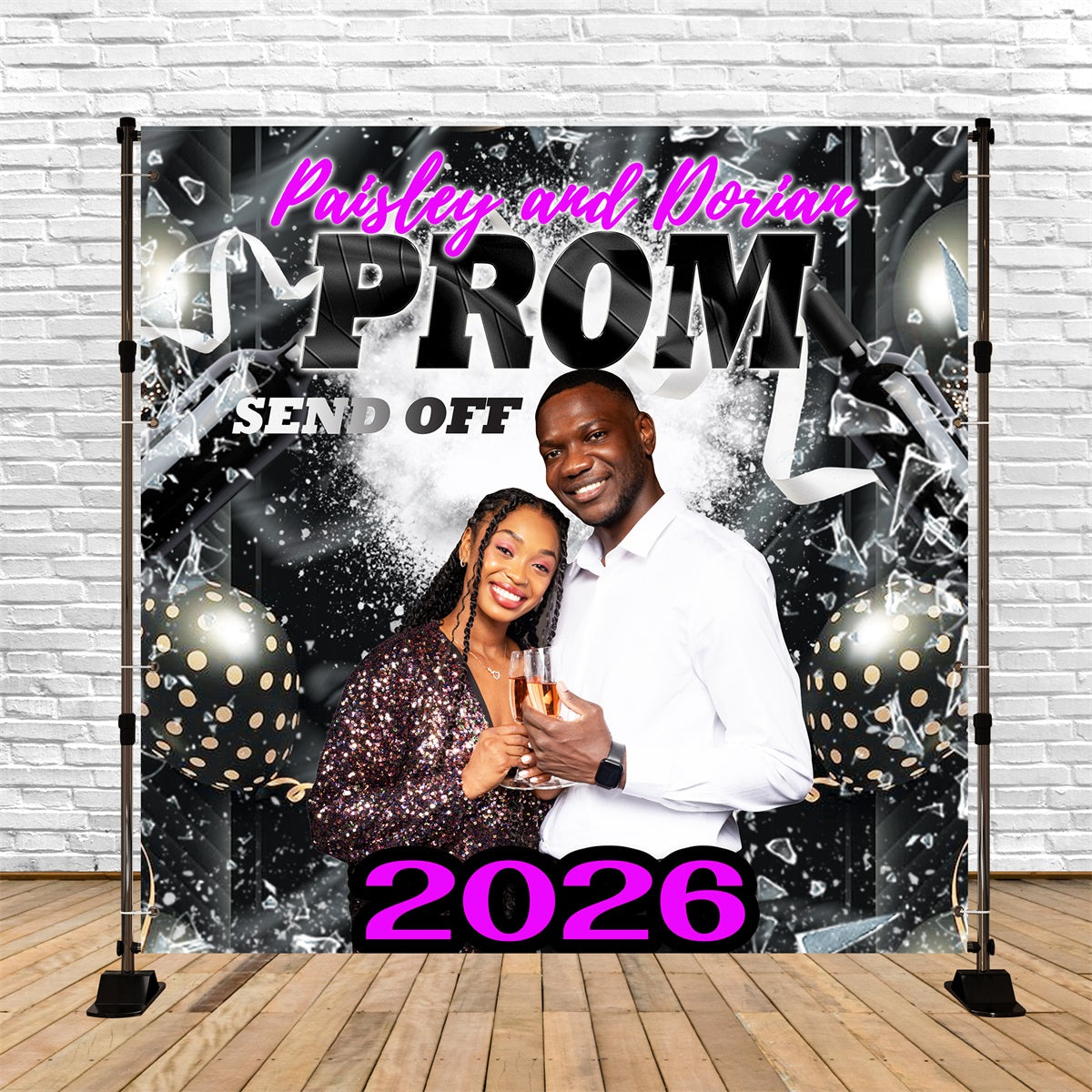 Graduated Backdrop Black Silver Sparkle Custom Party Graduation Backdrop TWW5-33