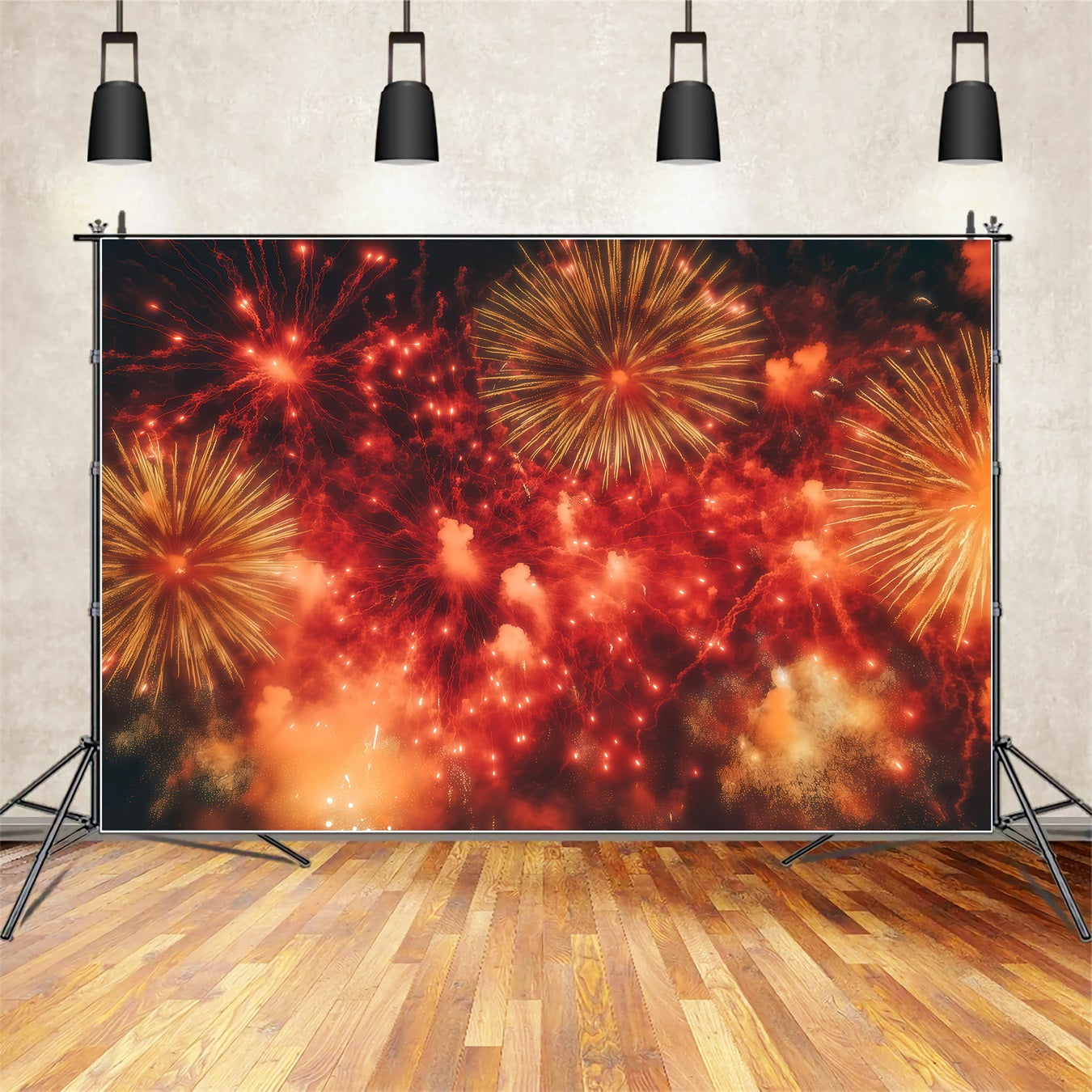 New Years Backdrop Crimson Burst Firework Sky New Year's Eve Backdrop TWW512-11