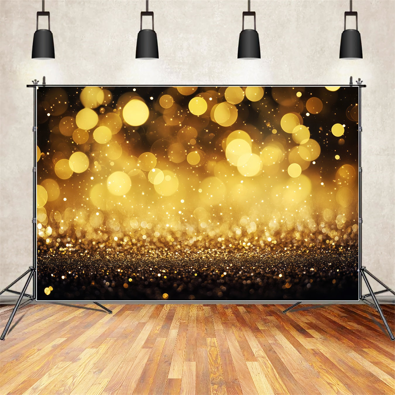 New Year's Backdrops Golden Sparkle Shimmer Bokeh Gold Glitter Backdrop TWW512-7