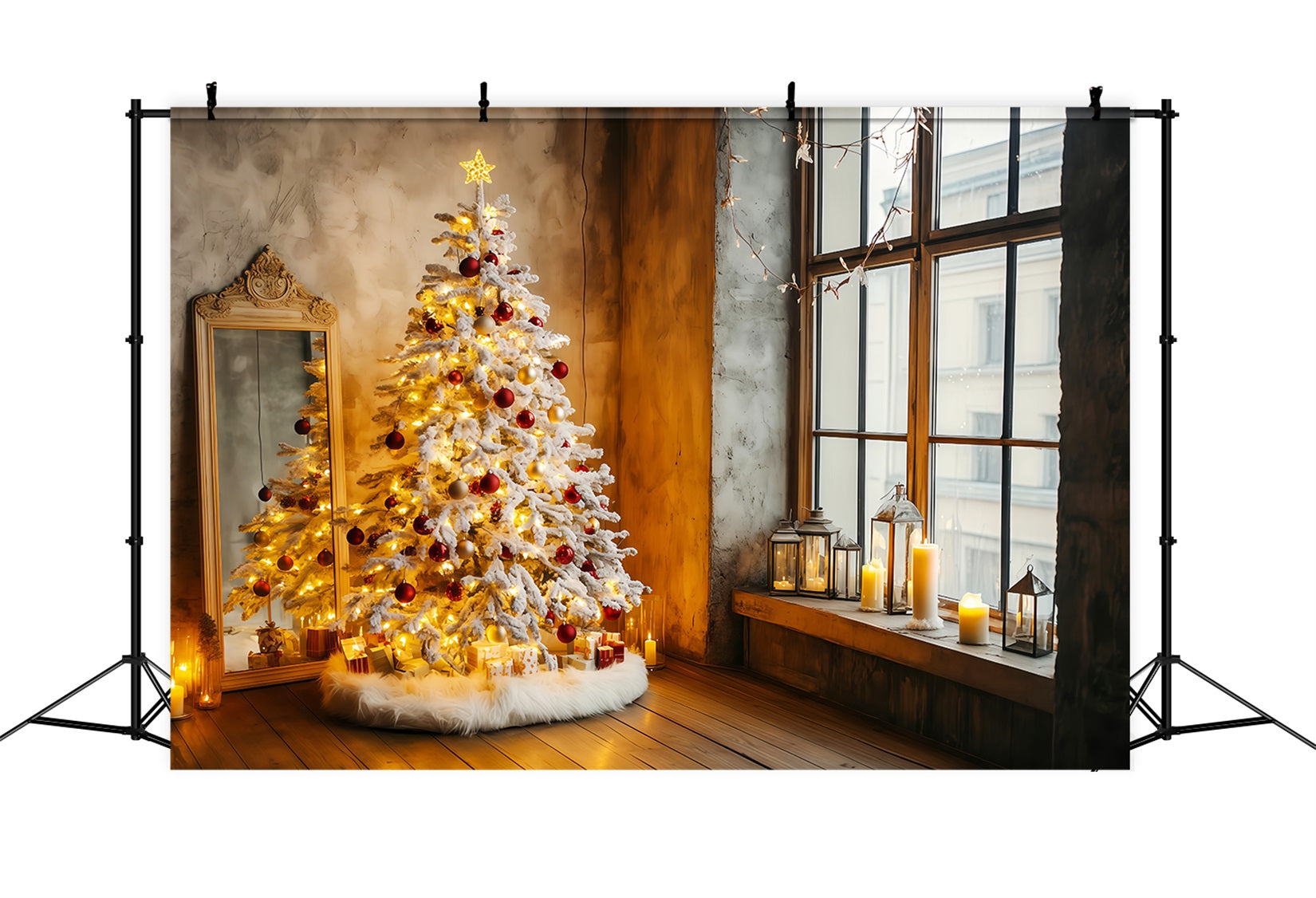 New Year Photo Backdrop Christmas Tree Candlelit Happy New Year Backdrop TWW512-9