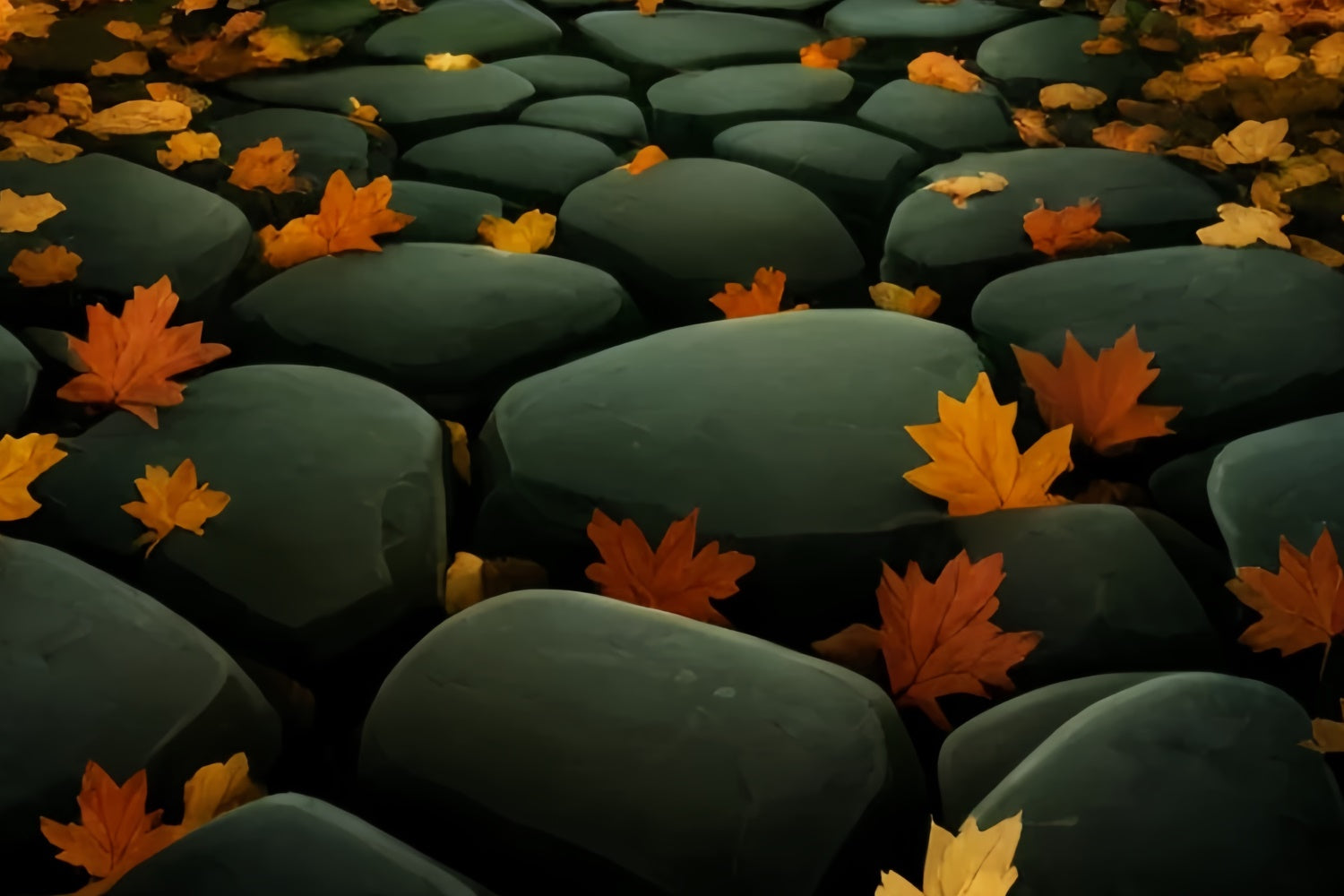 Photo Backdrop Floor Leaves Stone Path Floor Backdrop TWW57-40