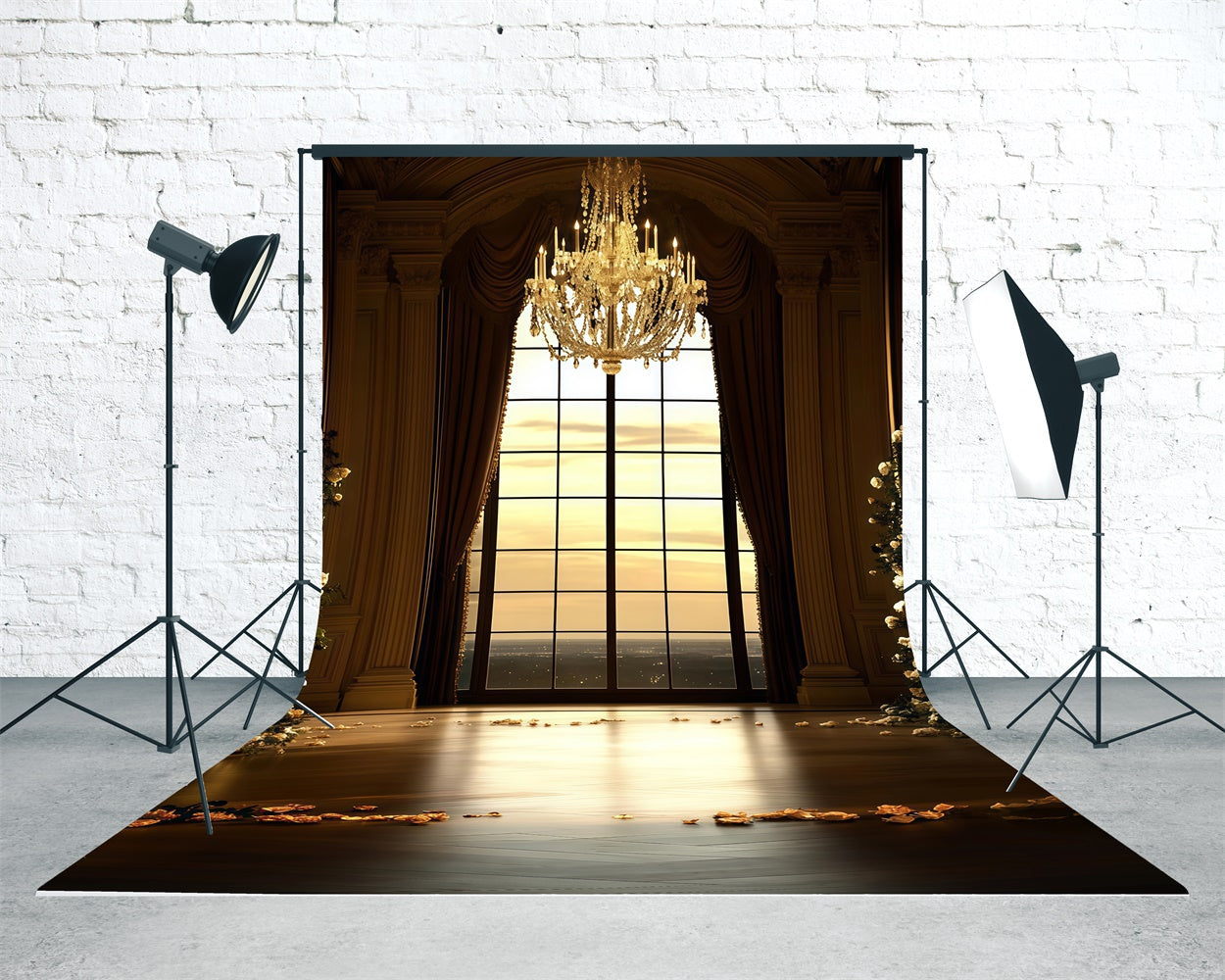 Vintage Backdrop Golden Chandelier Ballroom Sweep Backdrop TWW57-77