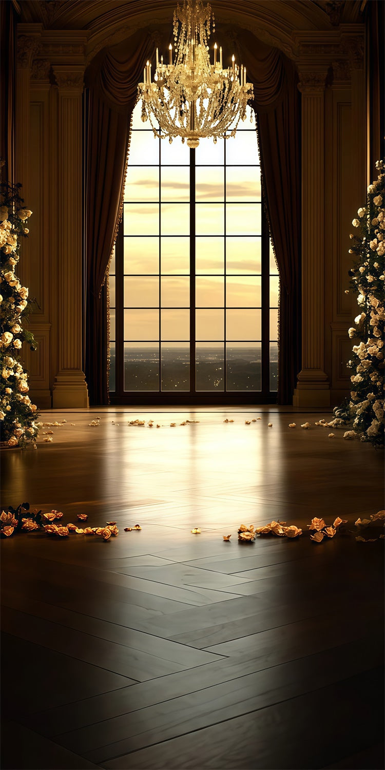 Vintage Backdrop Golden Chandelier Ballroom Sweep Backdrop TWW57-77