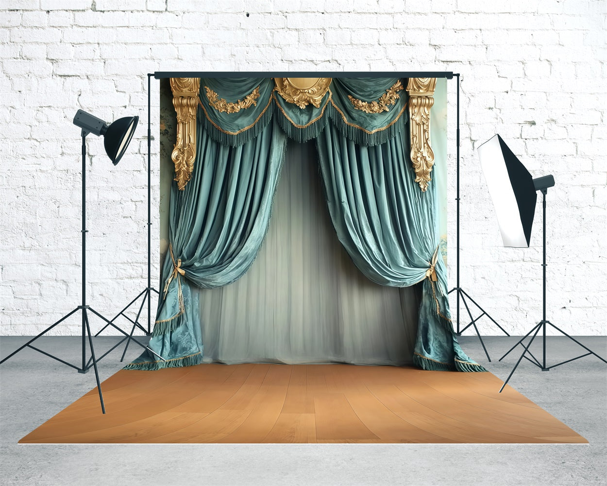 Vintage Photo Backdrops Gold Trimmed Drapes Sweep Backdrop TWW57-79