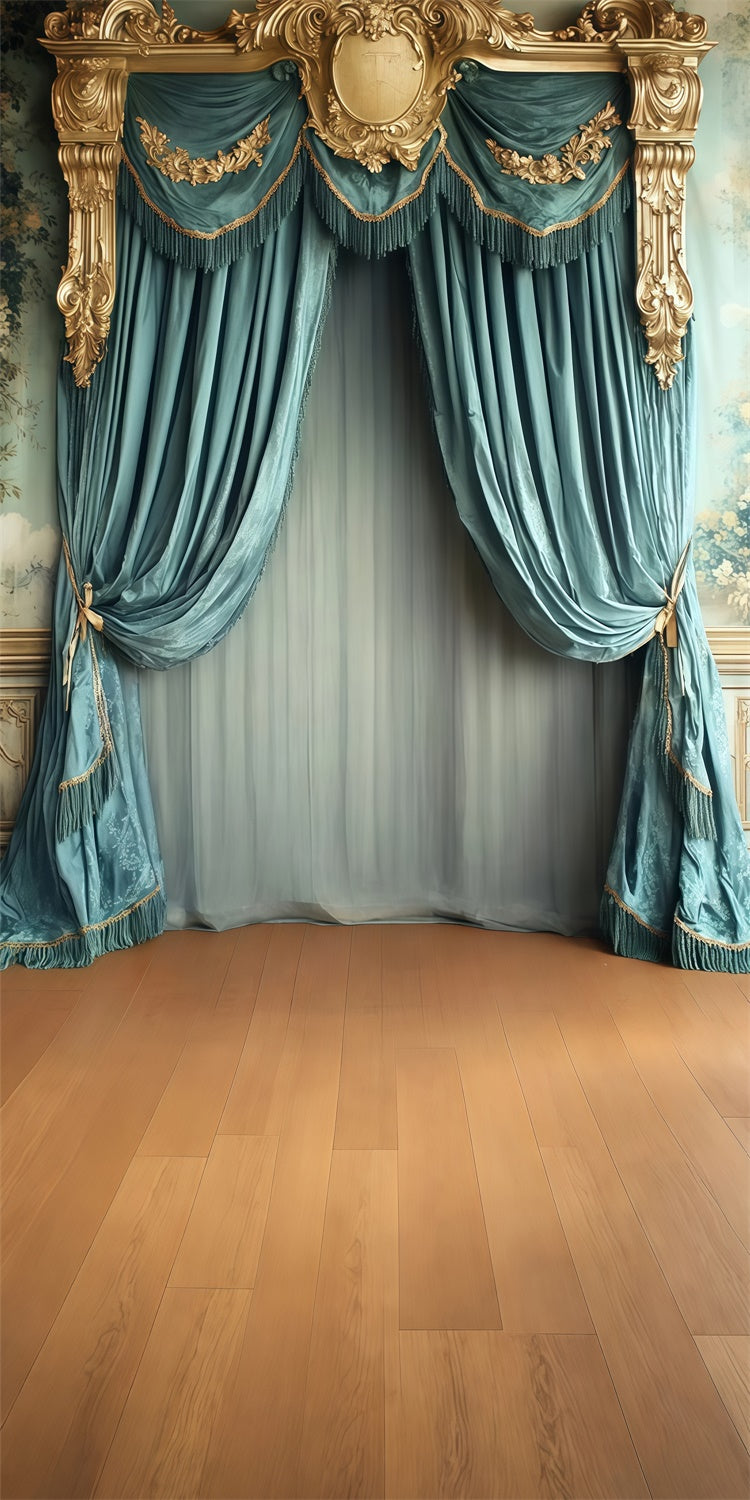 Vintage Photo Backdrops Gold Trimmed Drapes Sweep Backdrop TWW57-79