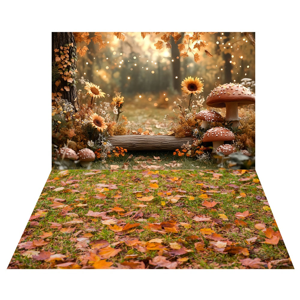 Magical Mushroom Grove Backdrop+Golden Leaf Floor Backdrop TWW57-81
