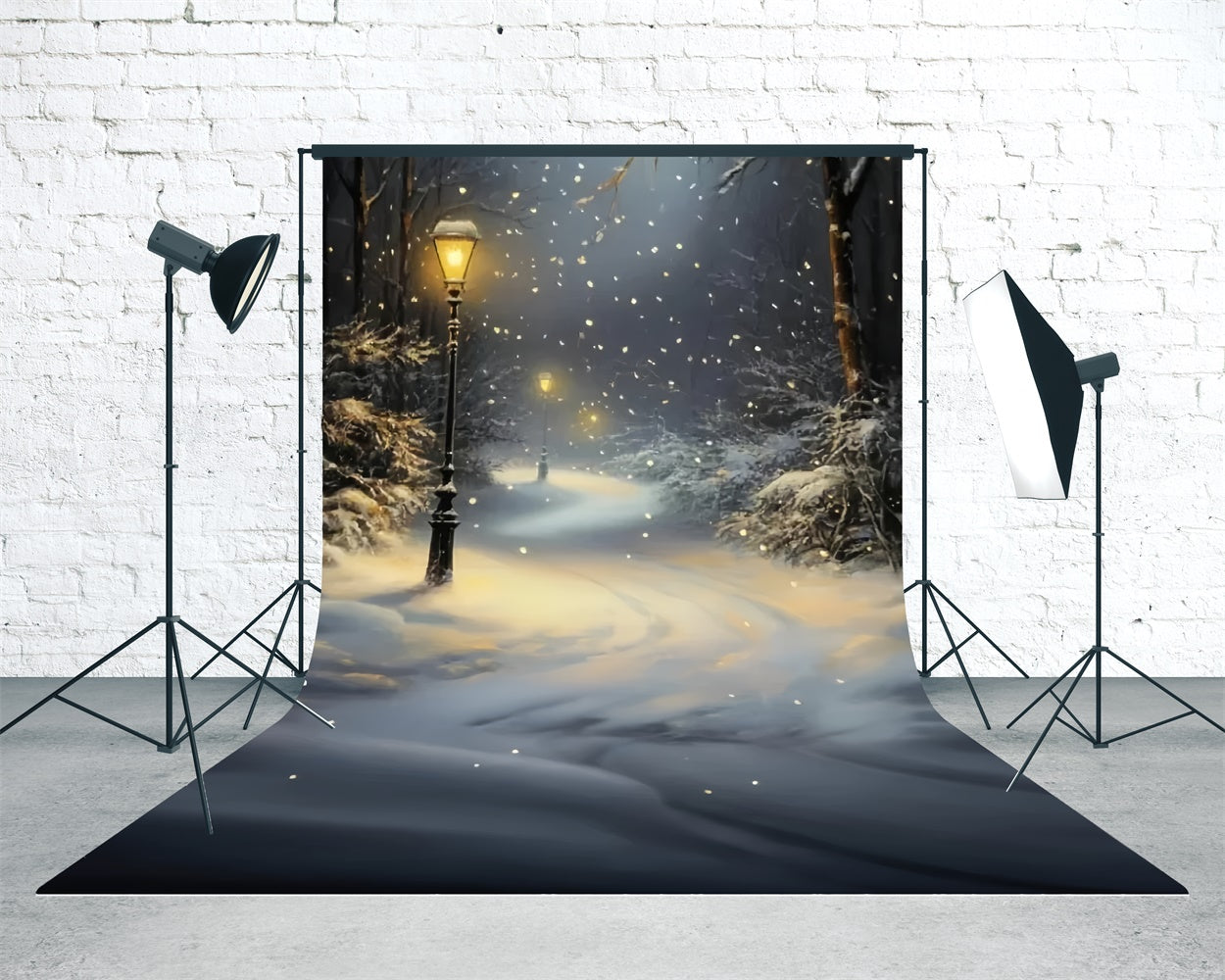 Winter Forest Backdrop Snowfall Lantern Path Sweep Backdrop TWW57-85