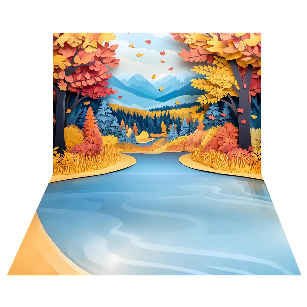 Golden Paper Grove Backdrop+Flowing River Floor Backdrop TWW57-89