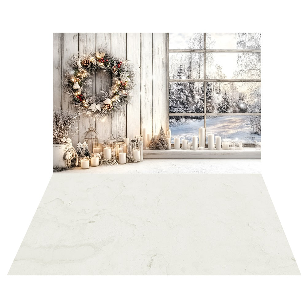 Candlelit Winter Window Backdrop+Soft Marble Floor Backdrop TWW57-94