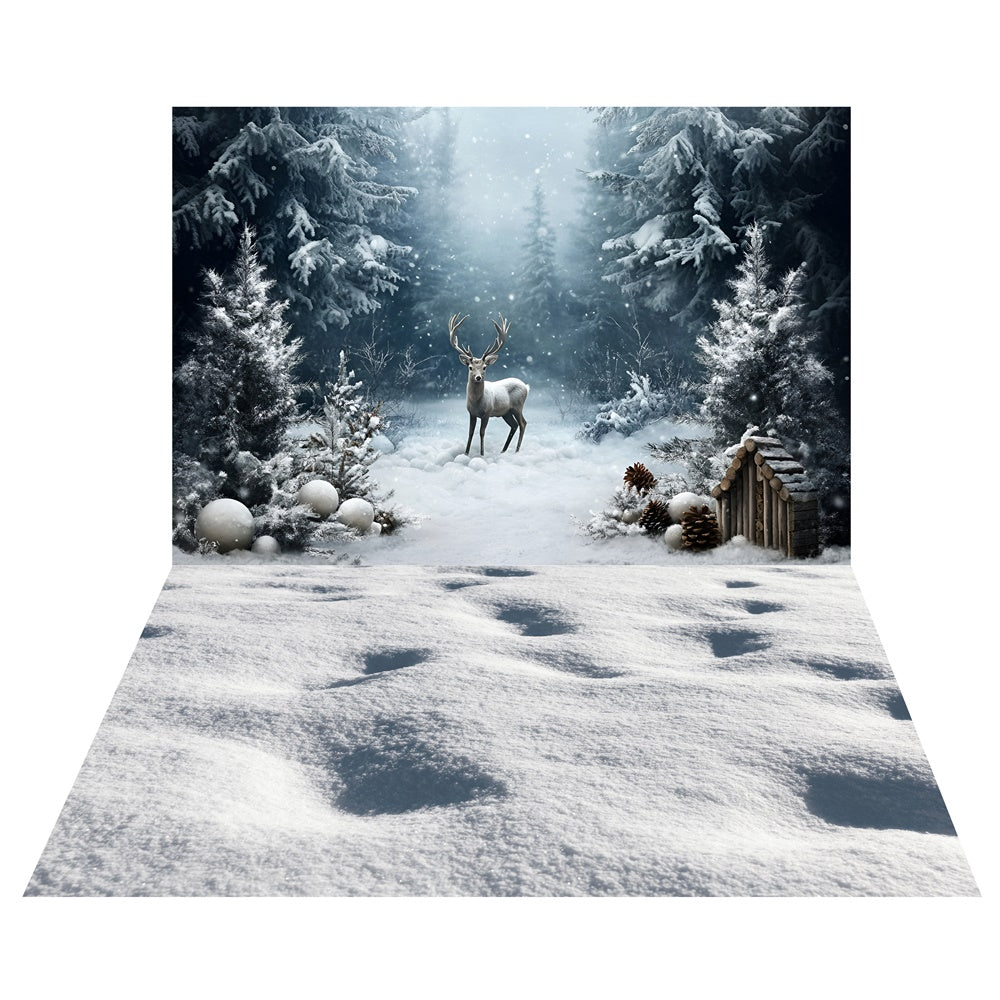 Snowy Deer Forest Backdrop+Footprint Snow Floor Backdrop TWW57-95